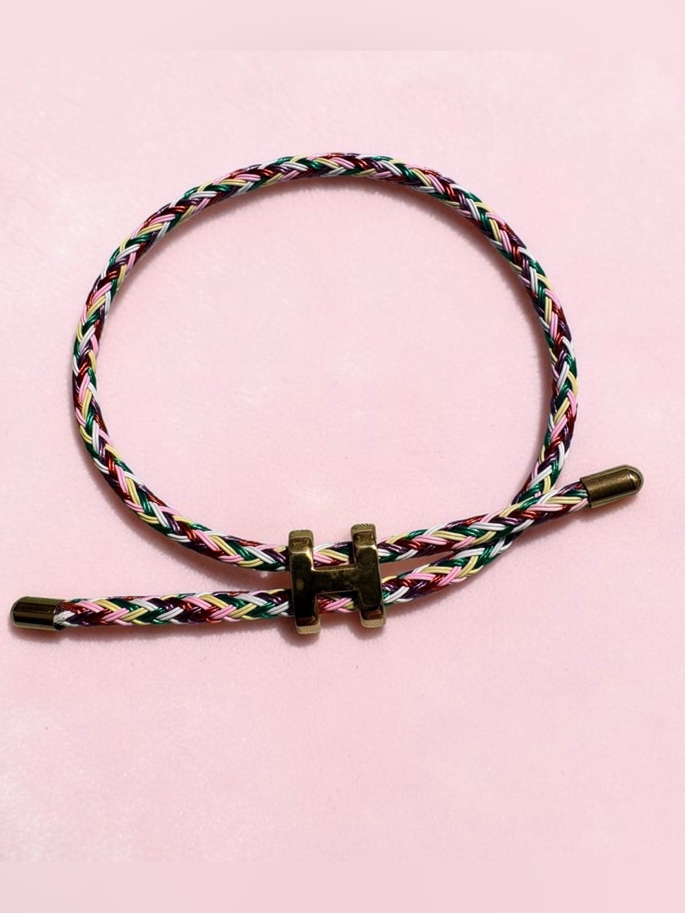 Multicolor Braided Rope Gold-Tone Bracelet Stainless Steel